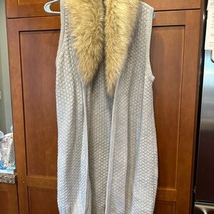 GAP Knit Vest with Faux Fur Collar